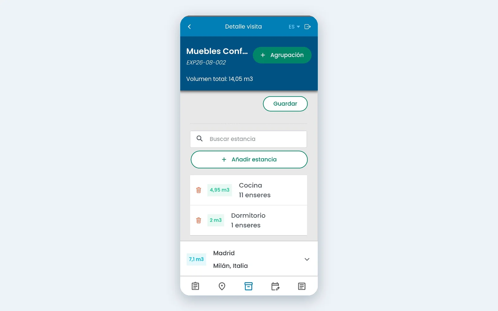 byVisitors: detalle de la visita con el inventario por estancias